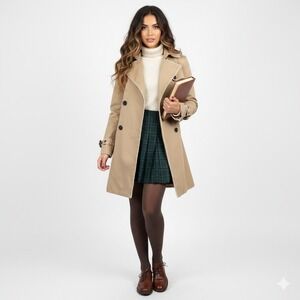 Y2K GAP Trench Coat Women XS Beige Timeless Preppy 90s Twill Mid Length Overcoat